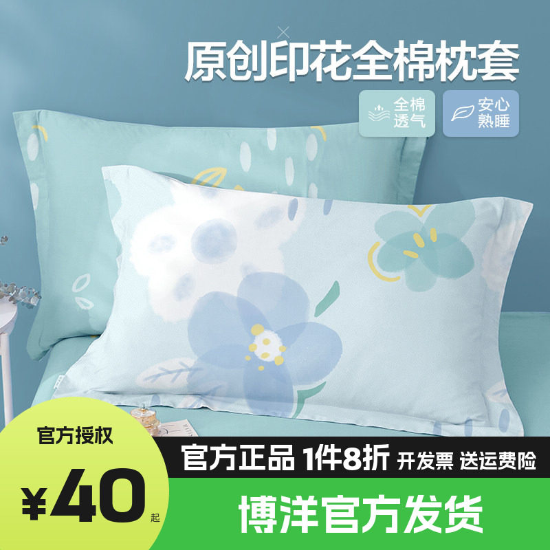 博洋全棉枕套一对装48cmx74cm枕头套单个磨毛纯棉100棉枕芯内胆套
