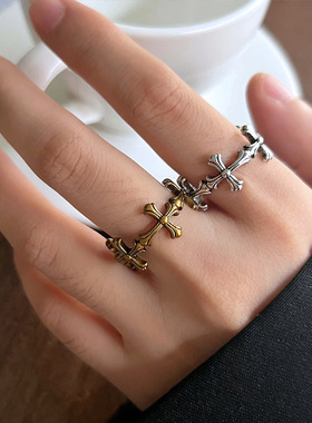 十字架小众设计感古金指环银戒指