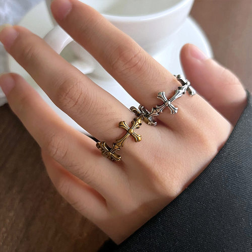 十字架小众设计感古金指环银戒指
