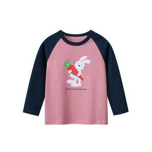 拼袖 女童秋装 插肩卡通兔子 长袖 27home韩版 t恤宝宝打底衫 童装
