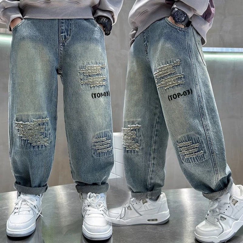 儿童装男童牛仔裤春秋款2025新款炸街痞帅气秋款宽松直筒长裤子潮