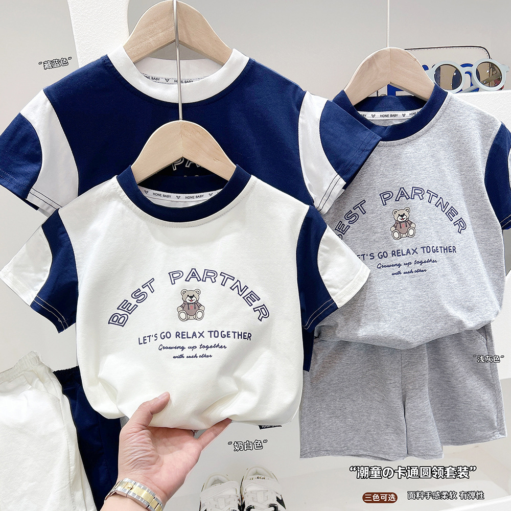 男童夏装短袖套装2025新款中大童短裤儿童卡通运动短袖T恤两件套