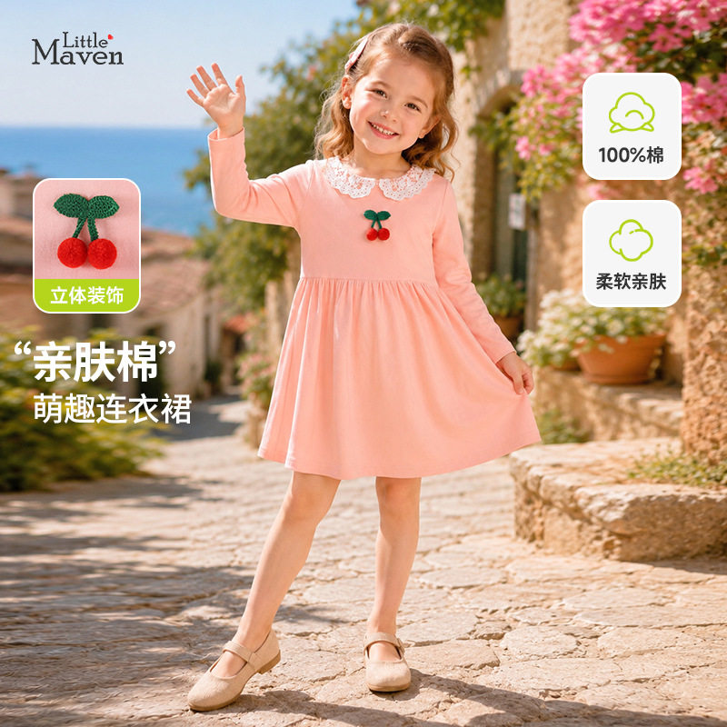 little maven工厂女童连衣裙秋季长袖儿童裙子欧美风可爱童裙