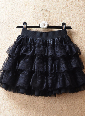 金丝绒短裙女秋冬季蛋糕裙子蕾丝半身裙蓬蓬裙 a字高腰打底小个子