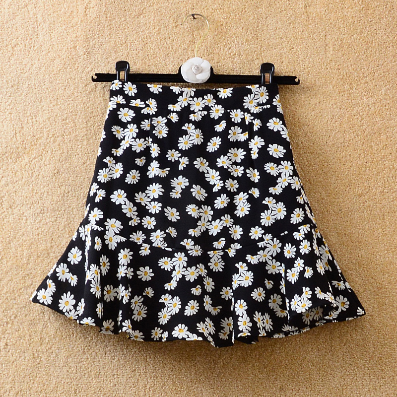 小雏菊高腰显瘦鱼尾碎花半身裙