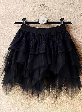 甜酷黑色裙子小个子蕾丝网纱短裙2023新款半身裙不规则纱纱裙女夏