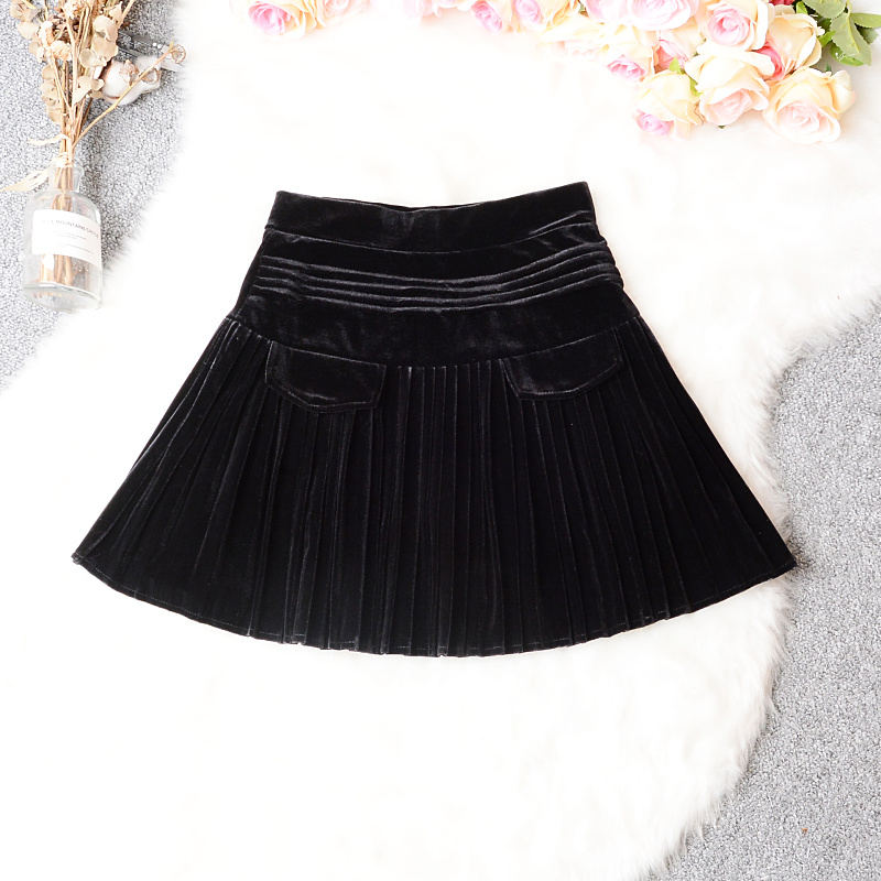 金丝绒半身裙a黑色秋季a字遮胯