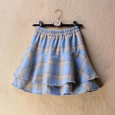 a字格子毛呢拼接蛋糕半身裙短裙