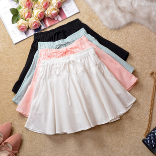 2022夏季 高腰棉麻短裙松紧腰蓬蓬裙百褶防走光半身裙女伞裙子 新款