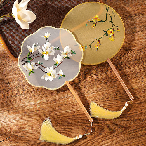 团扇夏天双面刺绣古风汉服旗袍