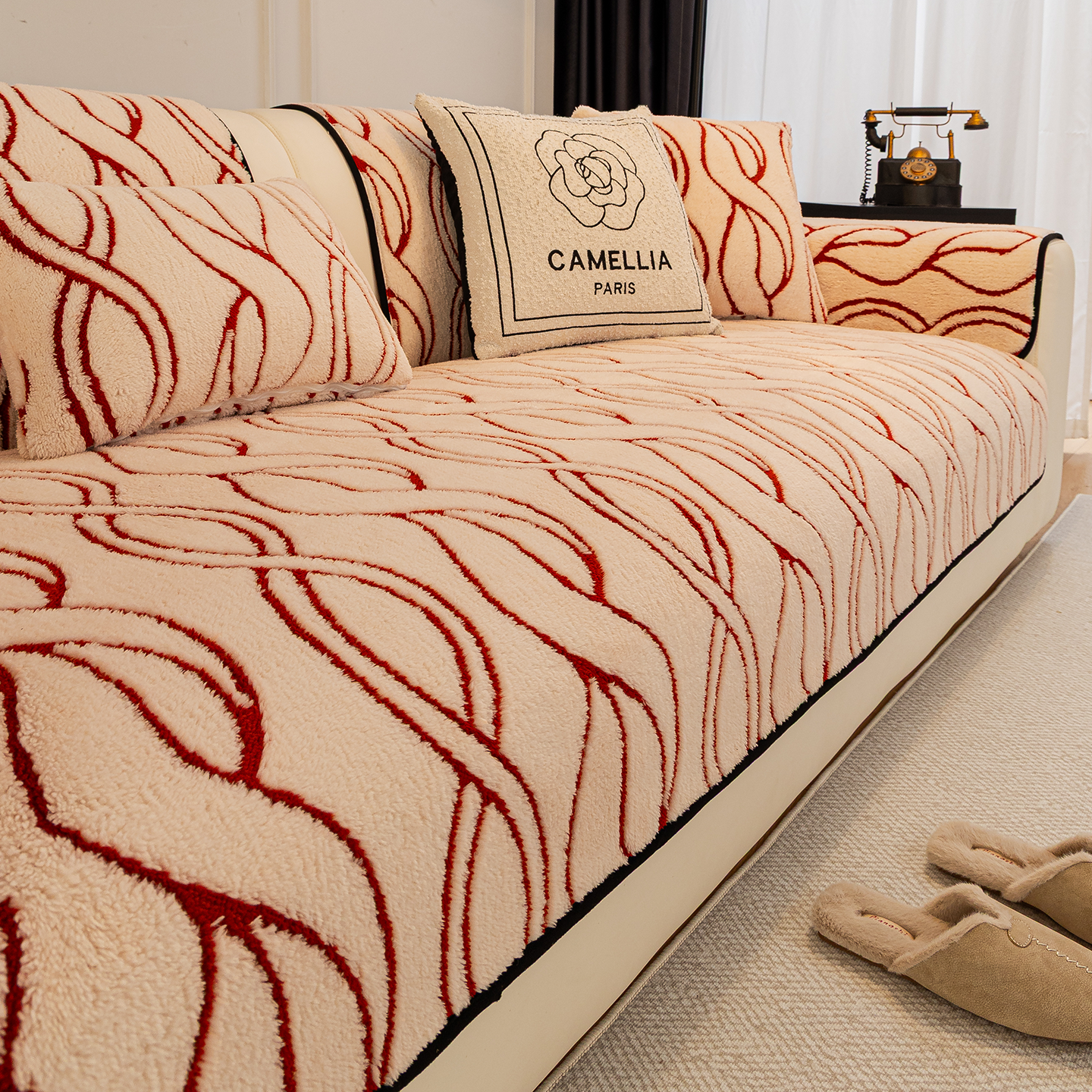 节日氛围感丨红色舒棉绒沙发垫冬