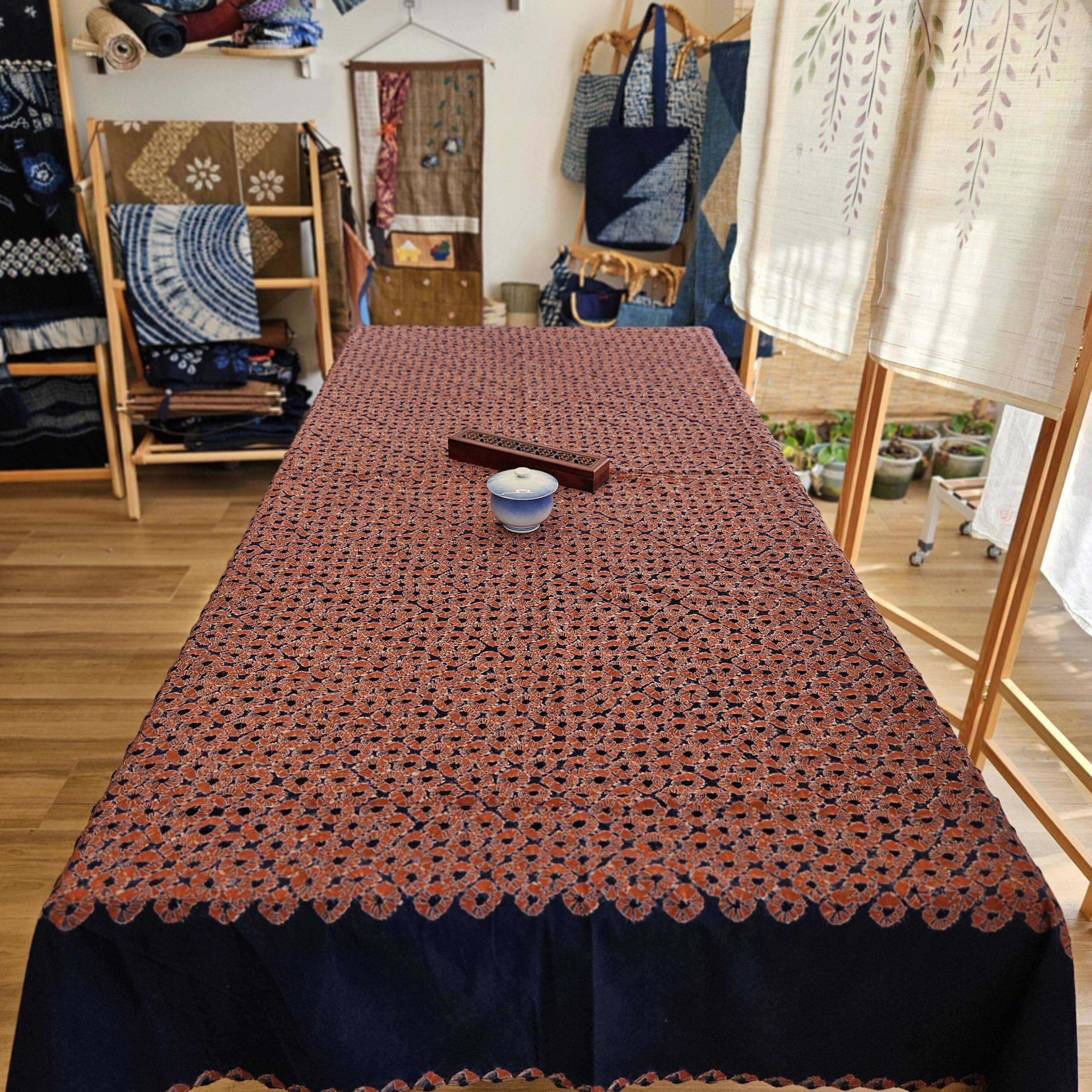 云南手工扎染天然草木套色染大桌布出口品质餐桌茶桌装饰顺丰包邮