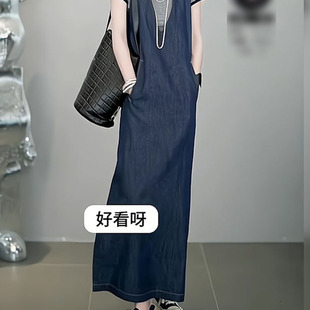 清仓捡漏 蓝色背带连衣裙 买手店专柜外贸女装 韩系穿搭高级感时尚