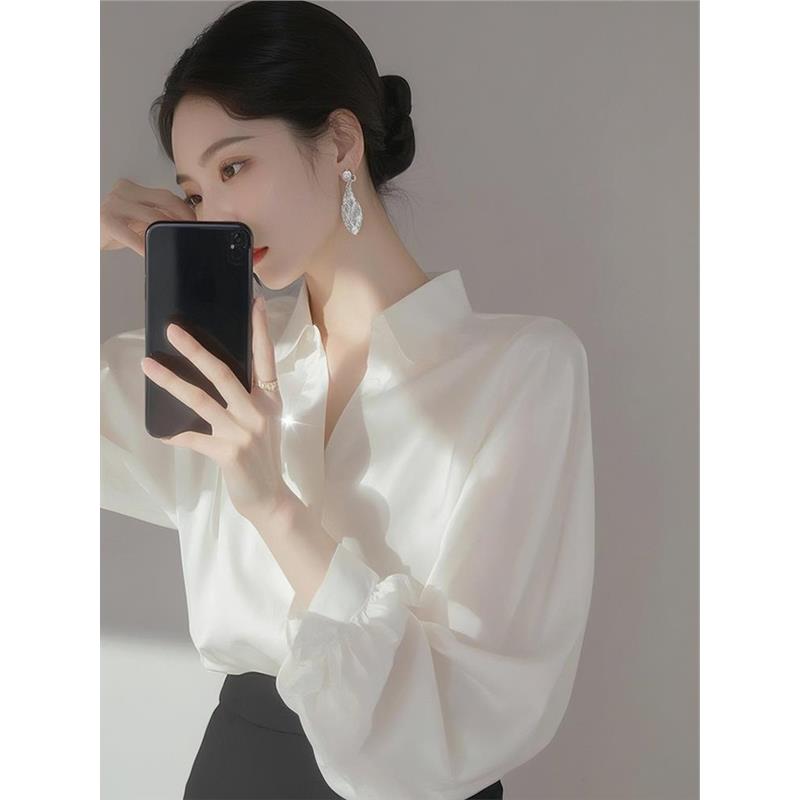 法式白色职业轻熟御姐雪纺衬衫女