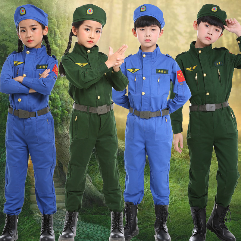 新款儿童空军飞行员演出服套装幼儿军装长袖绿军装纯棉军童装分体