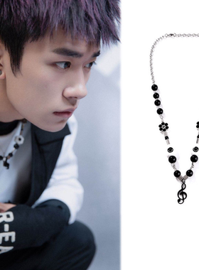 音符嘻哈风蹦迪钛钢珍珠项链