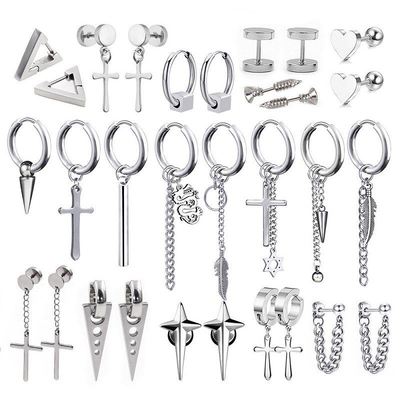 1 pair stainless steel Stud earrings for Men/Women Cross