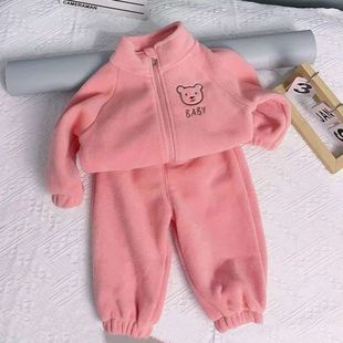 儿童婴儿秋冬款衣服双面奥利绒套装小童宝宝洋气保暖两件套潮