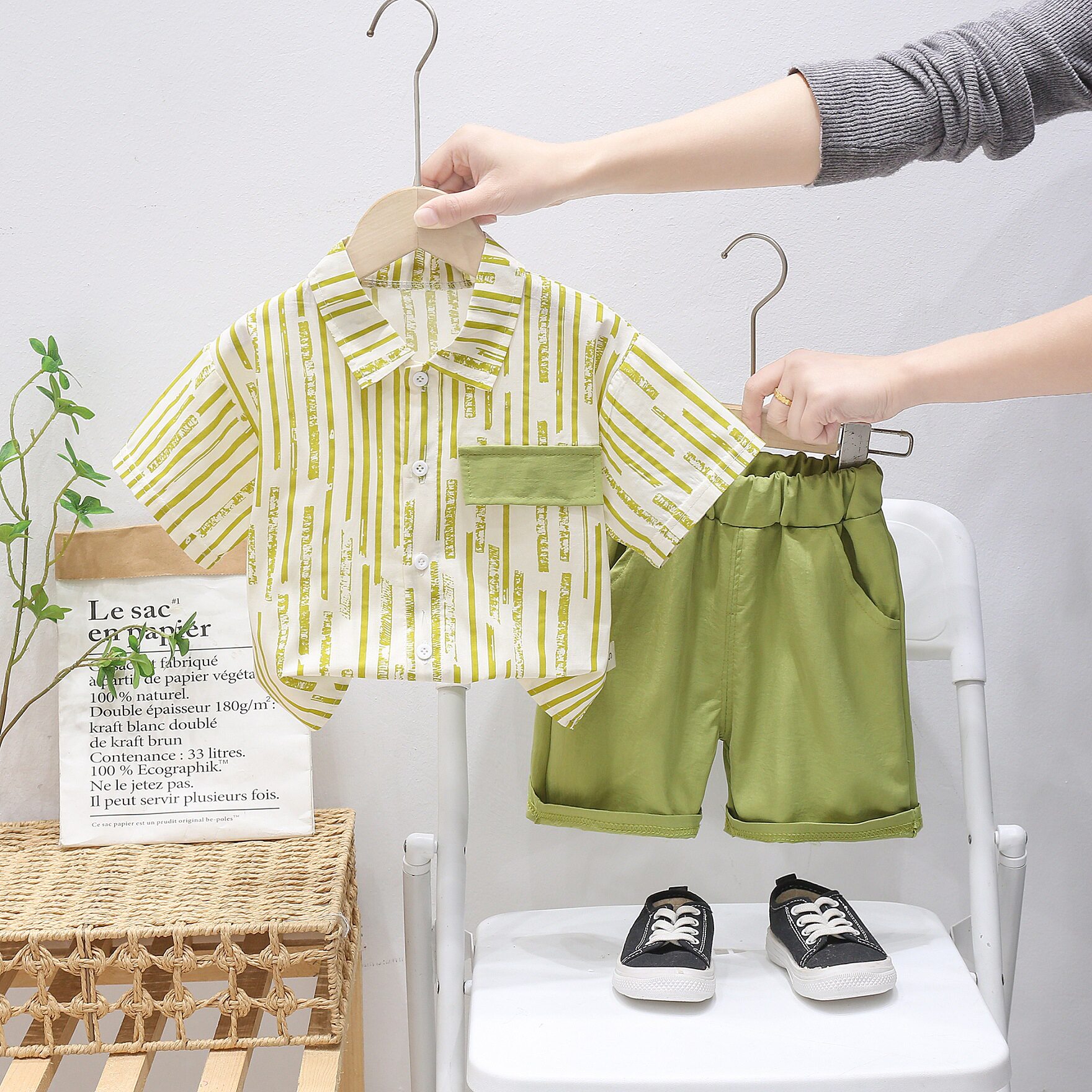 男童夏装短袖衬衫两件套套装2025新款洋气宝宝夏季薄款儿童衣服潮