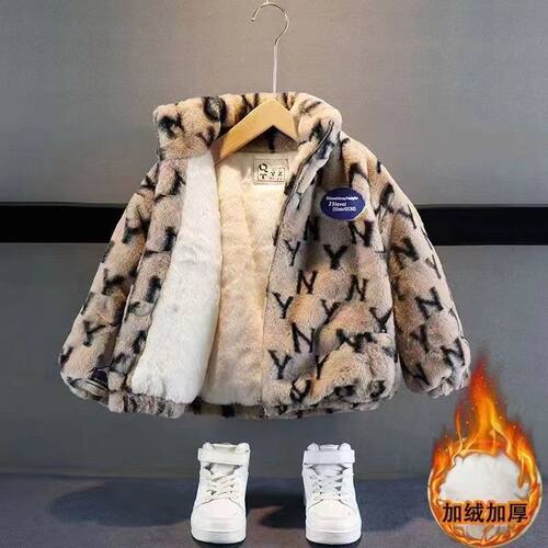 男童外套加厚保暖防风加绒儿童外套秋冬季中童夹棉服