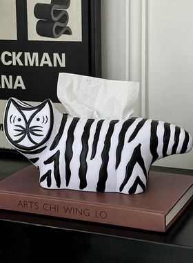 现代卡通黑白条纹平脸猫摆件家居客厅玄关卧室样板房桌面软装饰品