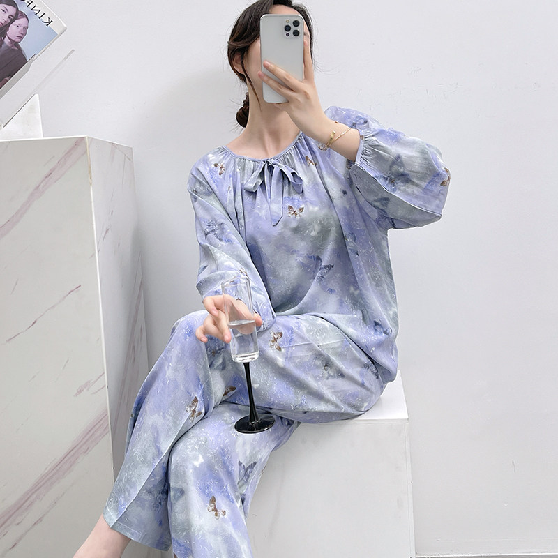 春秋天睡衣女绵绸小清新家居服可外穿棉绸套装薄加大码宽松空调服