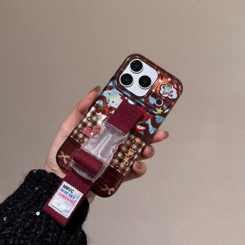 小众高级感豹纹猫咪腕带适用苹果17 16 15 14 Pro Max手机壳13创意支架秋冬黑棕色小众原创缝线少女可爱加厚