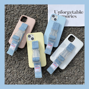 ins适用苹果17 16 15 14 13ProMax手机壳液态硅胶小众牛仔腕带iPhone12支架华为mate60Pro小米15p80定制型号