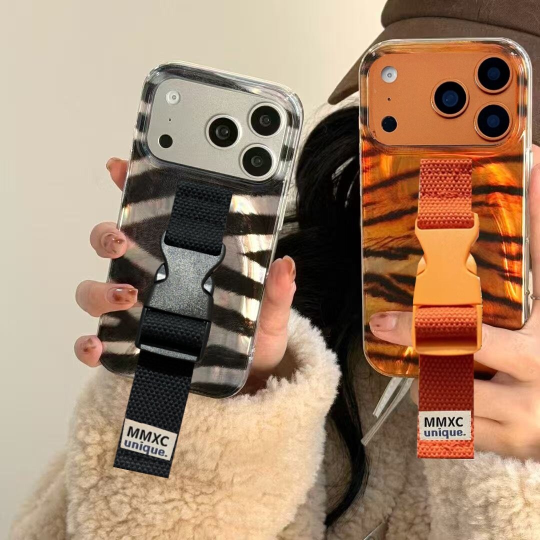 豹纹斑马腕带适用苹果17 Pro Max手机壳16 15原创创意支架13 14小众拼图豹纹少女缝线便携腕带