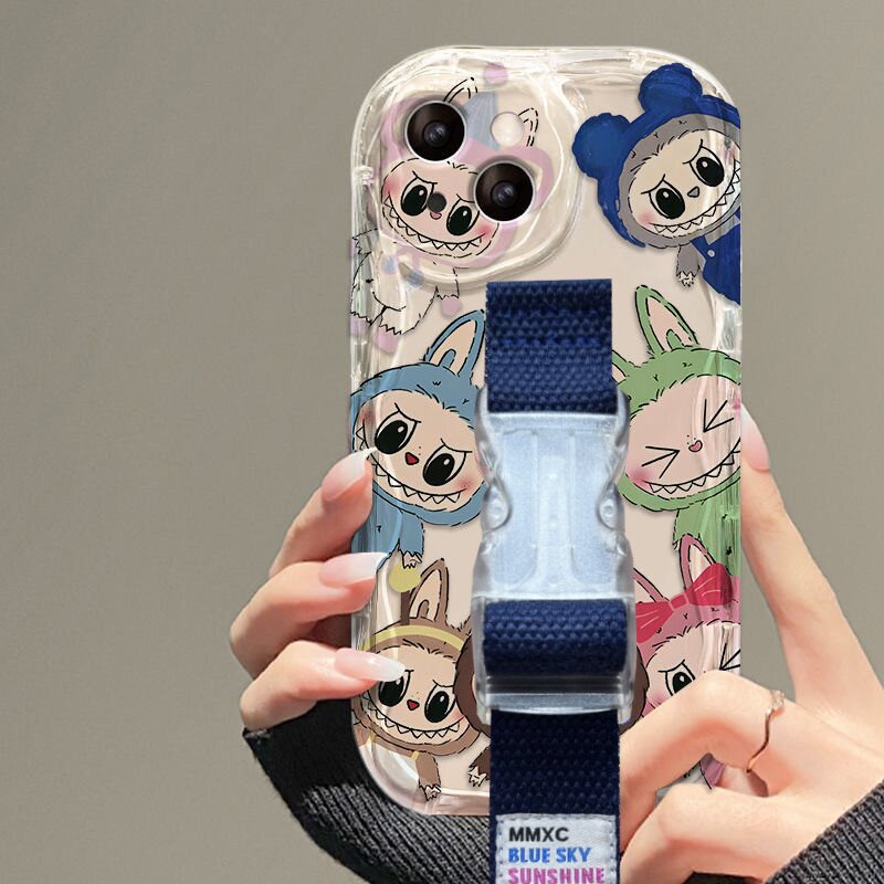 潮牌拉布布适用苹果17 16 15 14Pro Max手机壳腕带iPhone13支架华为mate60 70 pura70小米15透明卡通定制型号