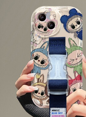 潮牌拉布布适用苹果17 16 15 14Pro Max手机壳腕带iPhone13支架华为mate60 70 pura70小米15透明卡通定制型号