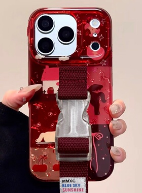 新年小马红色适用苹果17 16 Pro Max腕带手机壳苹果15 14 13华为mate60 70 P80小众创意便携防摔