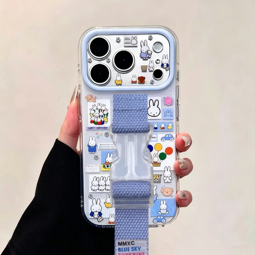 少女卡通米菲兔腕带适用苹果17 16 15 18 Pro Max手机壳华为mate60 70 80 p90小众创意支架便携小米17 15精孔