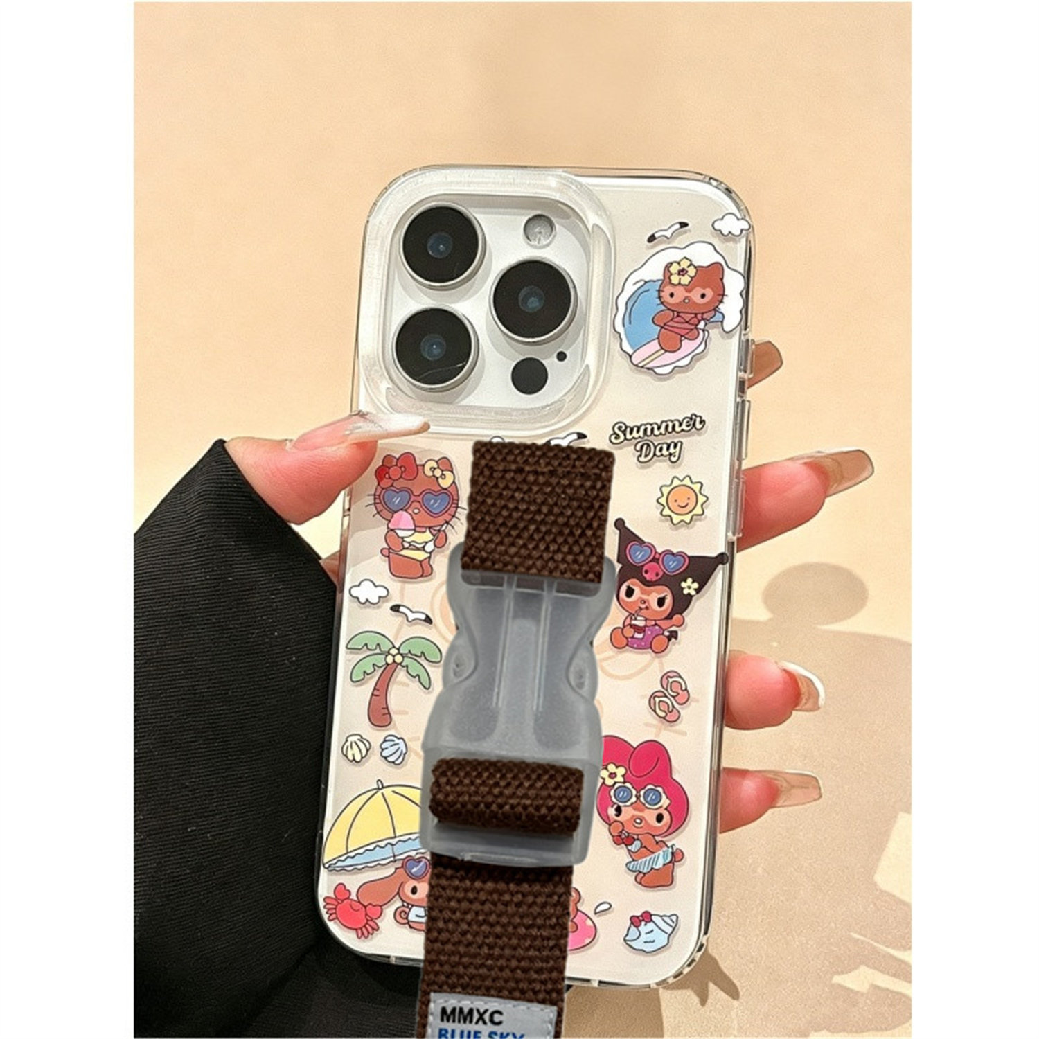 夏日高级感纹猫咪腕带适用苹果17 16 15 14 Pro Max手机壳华为mate60 70 P80小众创意便携小米黑皮17定制型号