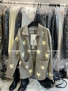 时尚 韩版 百搭宽松翻领星星单排扣加厚毛衣外套 2025秋新款 Miss家