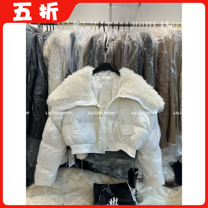 【五折】韩国东大门羊羔毛羽绒服短款冬新款翻领小个子白鸭绒外套