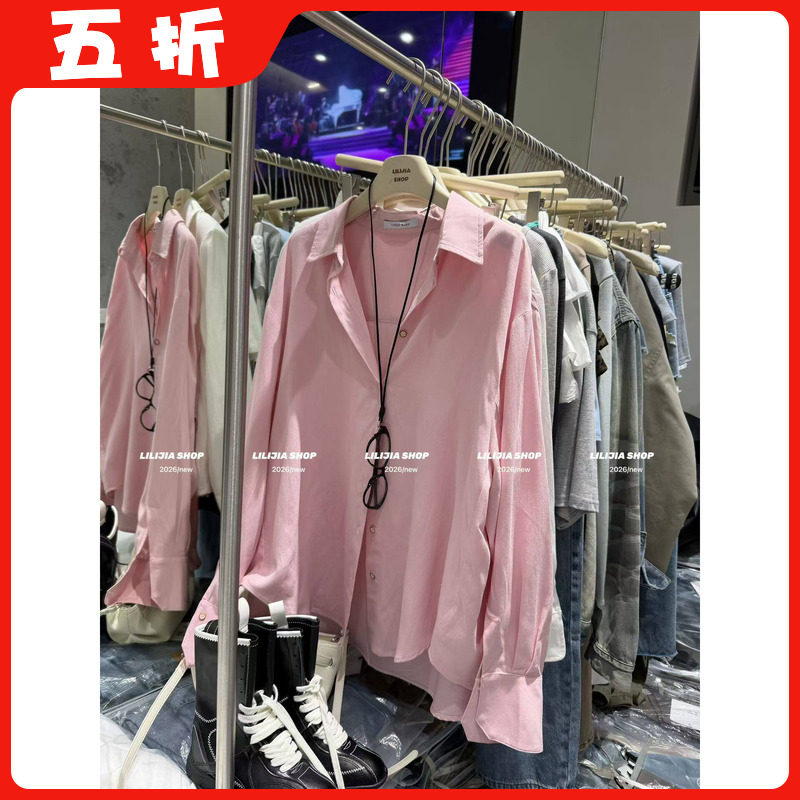 【五折】2026新款韩版时尚百搭显瘦高级感气质糖果色衬衫女配挂件