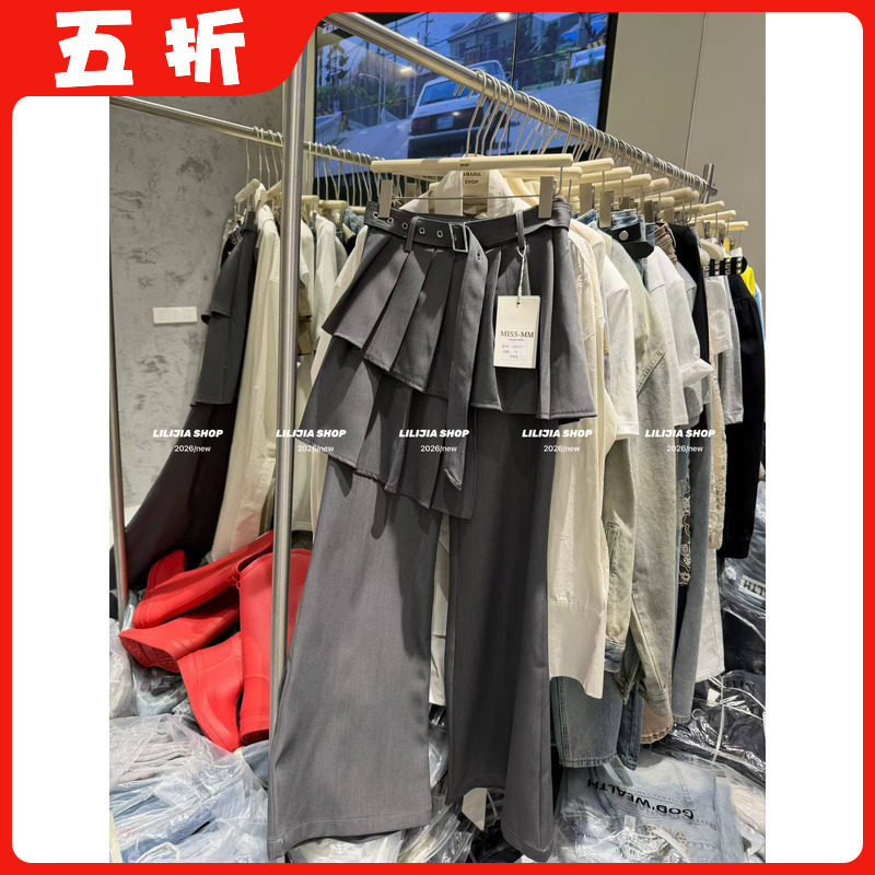 【五折】2026春季新款韩版百搭显瘦高腰微喇西裤女百褶屁帘长裤女