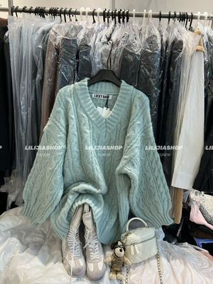 Miss家 2025秋冬新款韩版时尚百搭宽松显瘦V领麻花针织衫毛衣女