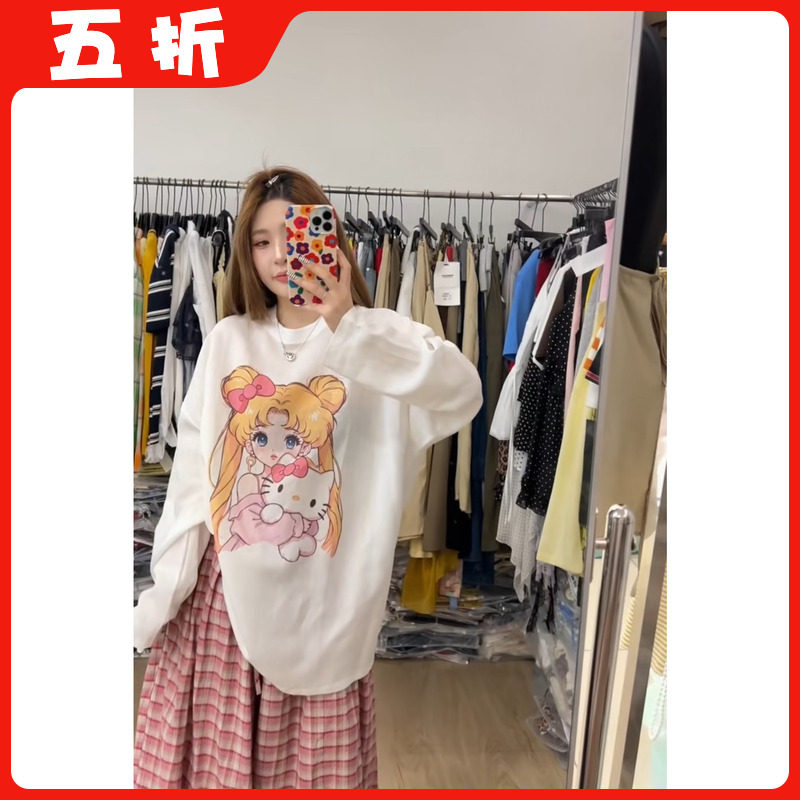 【五折】2026夏季新款韩版时尚百搭显瘦卡通印花长袖T恤女上衣