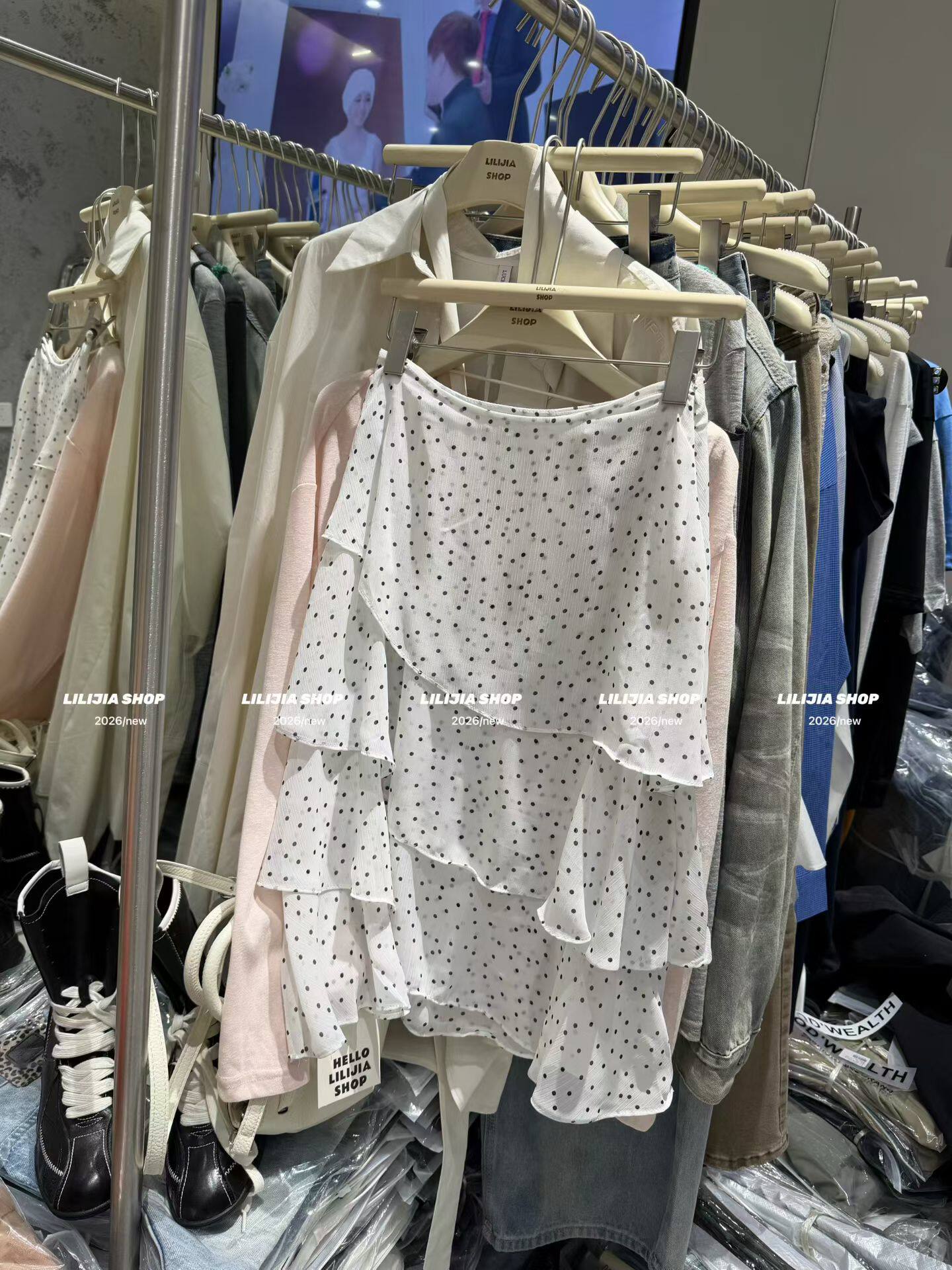 Miss家 海边度假波点半身裙女2026夏季韩版高腰显瘦气质百搭中裙