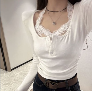 假两件蕾丝上衣 纯欲辣妹小心机挂脖内搭T恤女修身 Miss家 2025新款