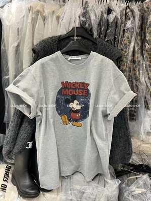 Miss家 2025春夏新款卡通米奇印花短袖t恤女薄款宽松百搭上衣