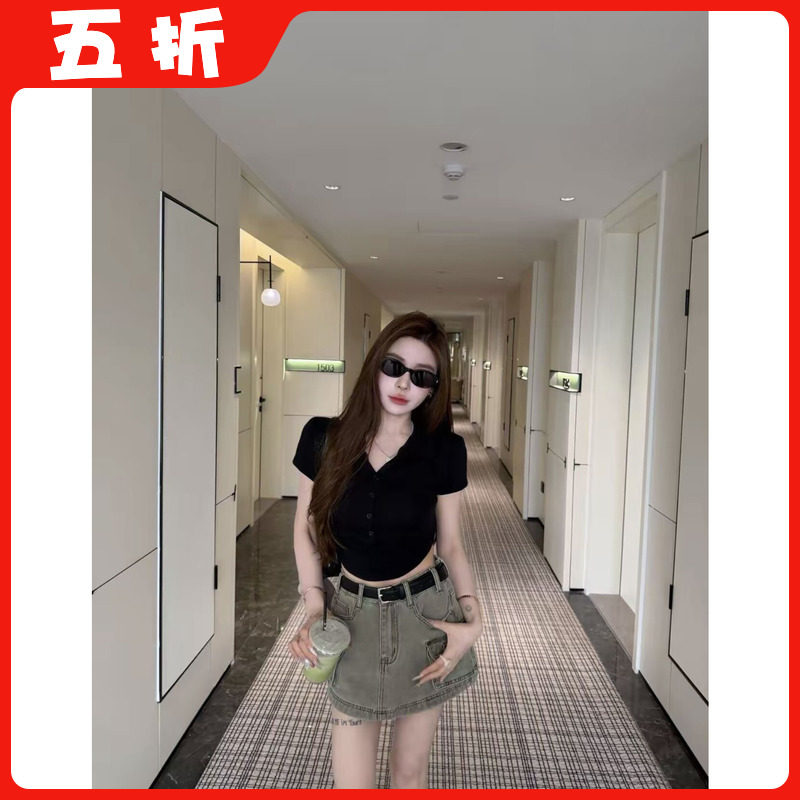 【五折】2026夏季新款韩版时尚百搭宽松显瘦纽扣polo领短袖T恤女