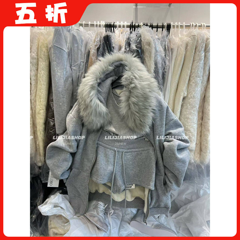 【五折】韩系连帽毛领加绒冬季卫衣宽松慵懒外套女抽绳短裤两件套,女装/女士精品,时尚套装,淘宝优惠券,粉丝福利购,淘宝优惠卷