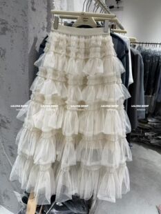 时尚 Miss家 韩版 新款 百搭显瘦松紧腰多层蓬蓬网纱蛋糕裙 2026春季