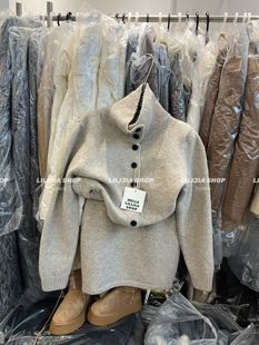 Miss家 针织长袖立领单排扣毛衣开衫+松紧腰A字淑女短裙两件套装