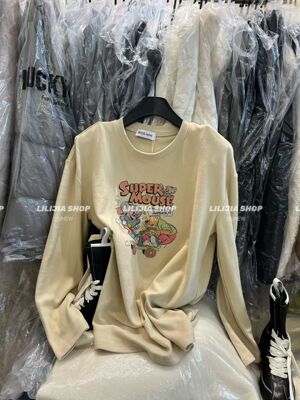 Miss家 2025秋冬韩版时尚百搭宽松加绒加厚卡通开衩印花长袖T恤女