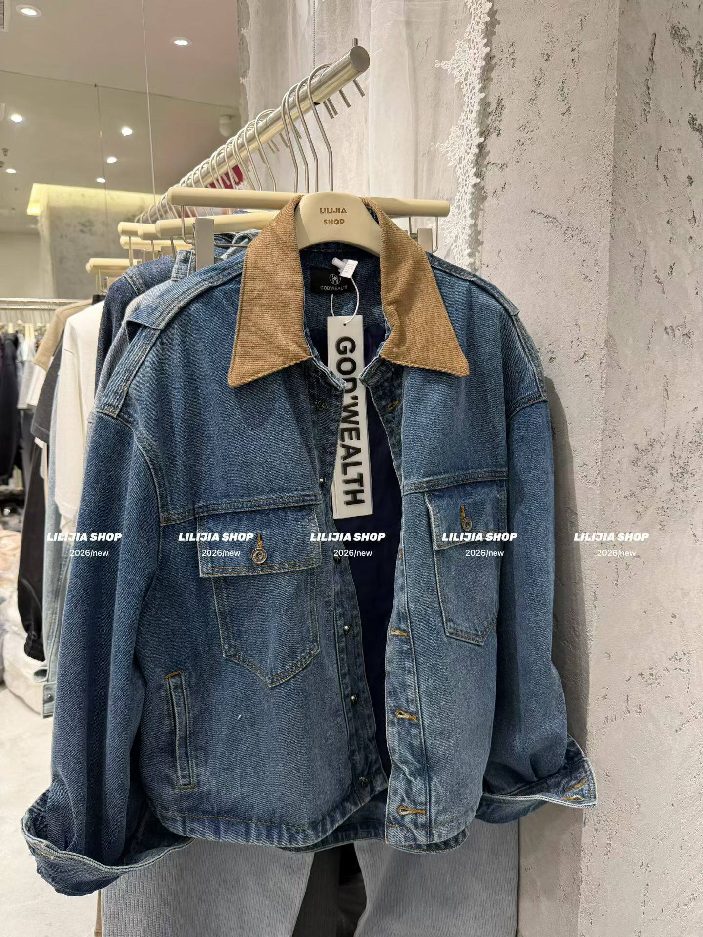 Miss家 2026春季新款韩版时尚百搭显瘦翻领牛仔外套女宽松夹克潮