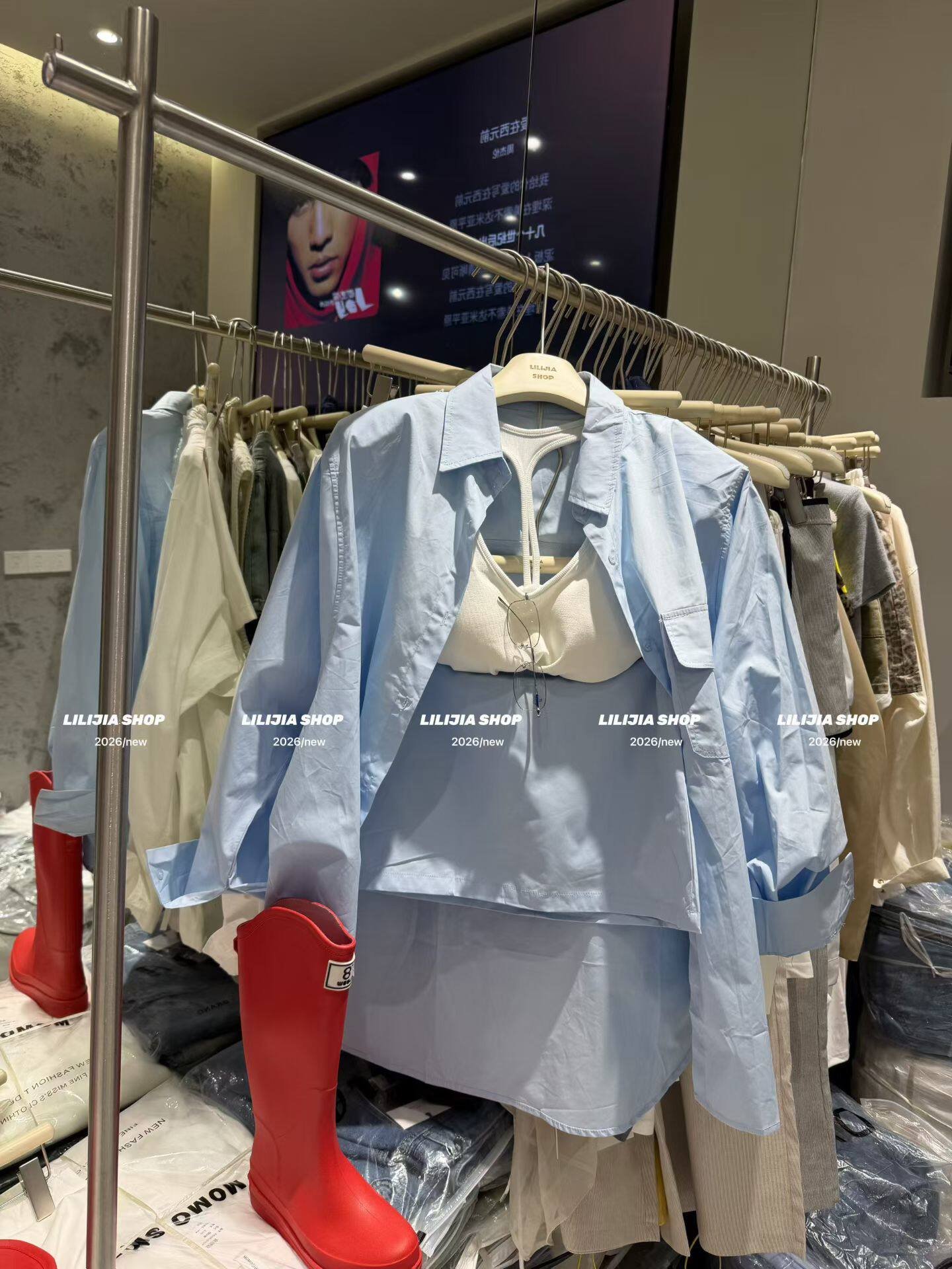 Miss家 2026春夏季新款韩版宽松休闲百搭衬衫+半身裙两件套套装